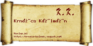 Krnács Kálmán névjegykártya